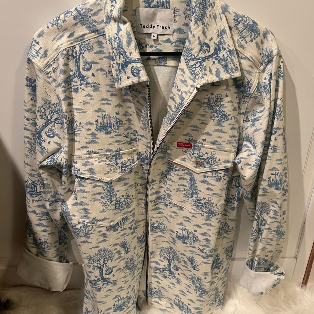 Teddy Fresh Blue and White Lightweight Shirt Jacket